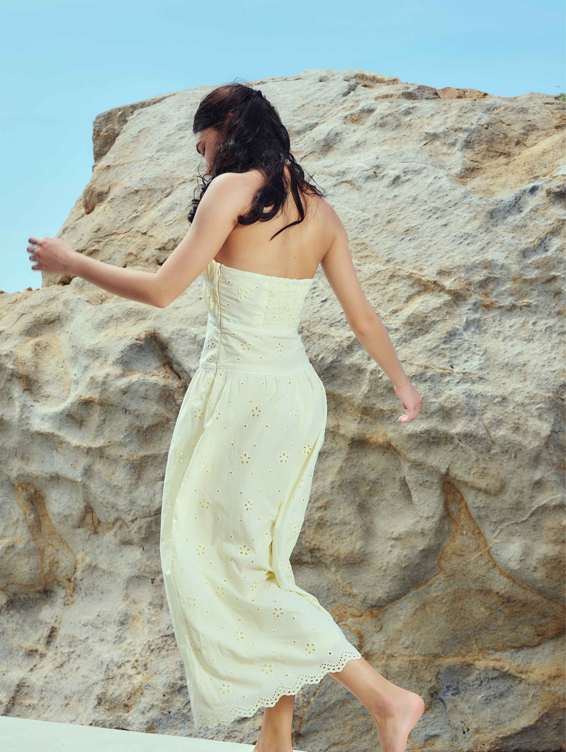 Daisy Eyelet Dress - Soft Yellow Kuku Official Store Daisy Eyelet Dress - Soft Yellow Kuku Official Store