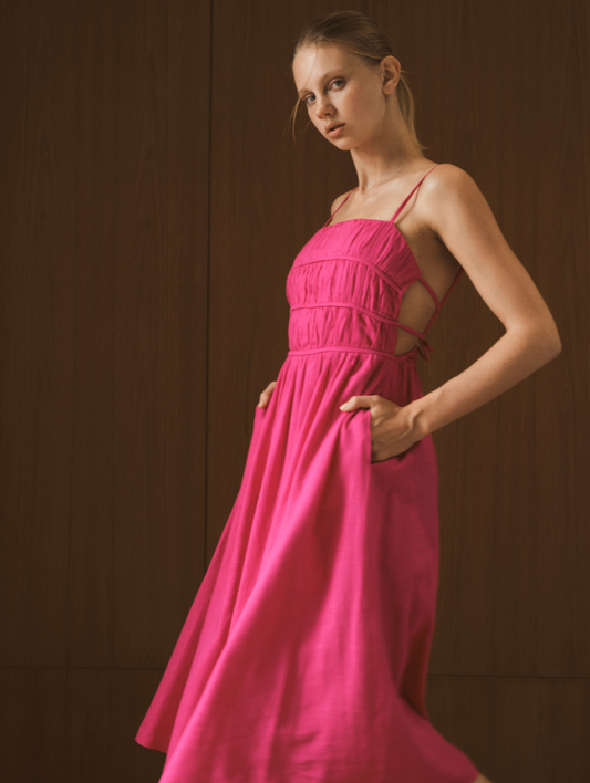 Sofia Linen Dress - Barbie Pink