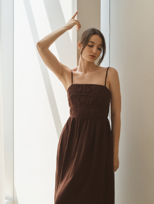 Sofia Linen Dress - Brown